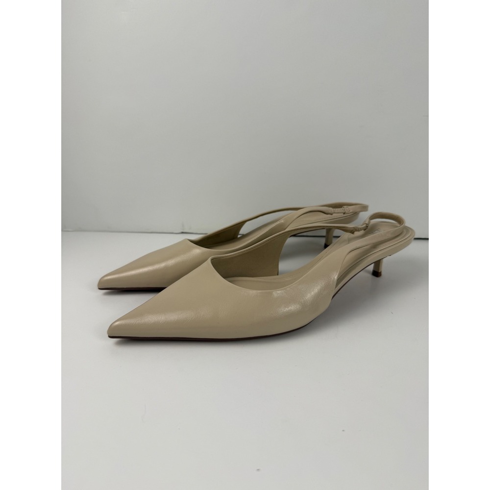Zara Beige Pointed Toe Slingback Kitten Heels Pumps Size 41 Womens Neutral